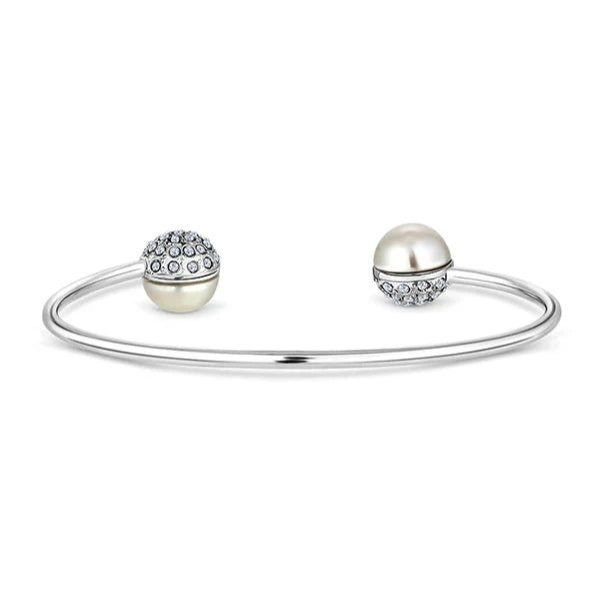 Pearl and Crystal Accent Bangle Bracelet for Women